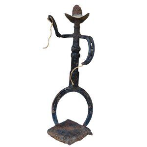 Recycled Metal Cowboy Sculpture Handmade Rustic Folk Art Brutalist Horseshoe Vtg